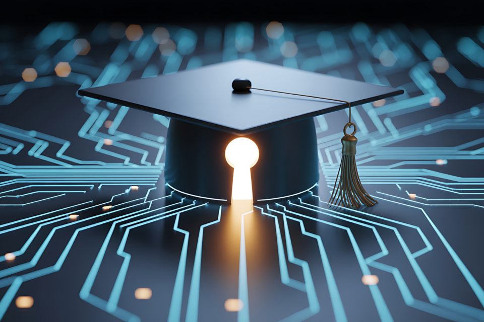 Data points leading into a graduation cap
