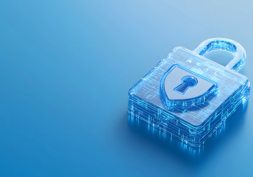 Blue background with futuristic padlock