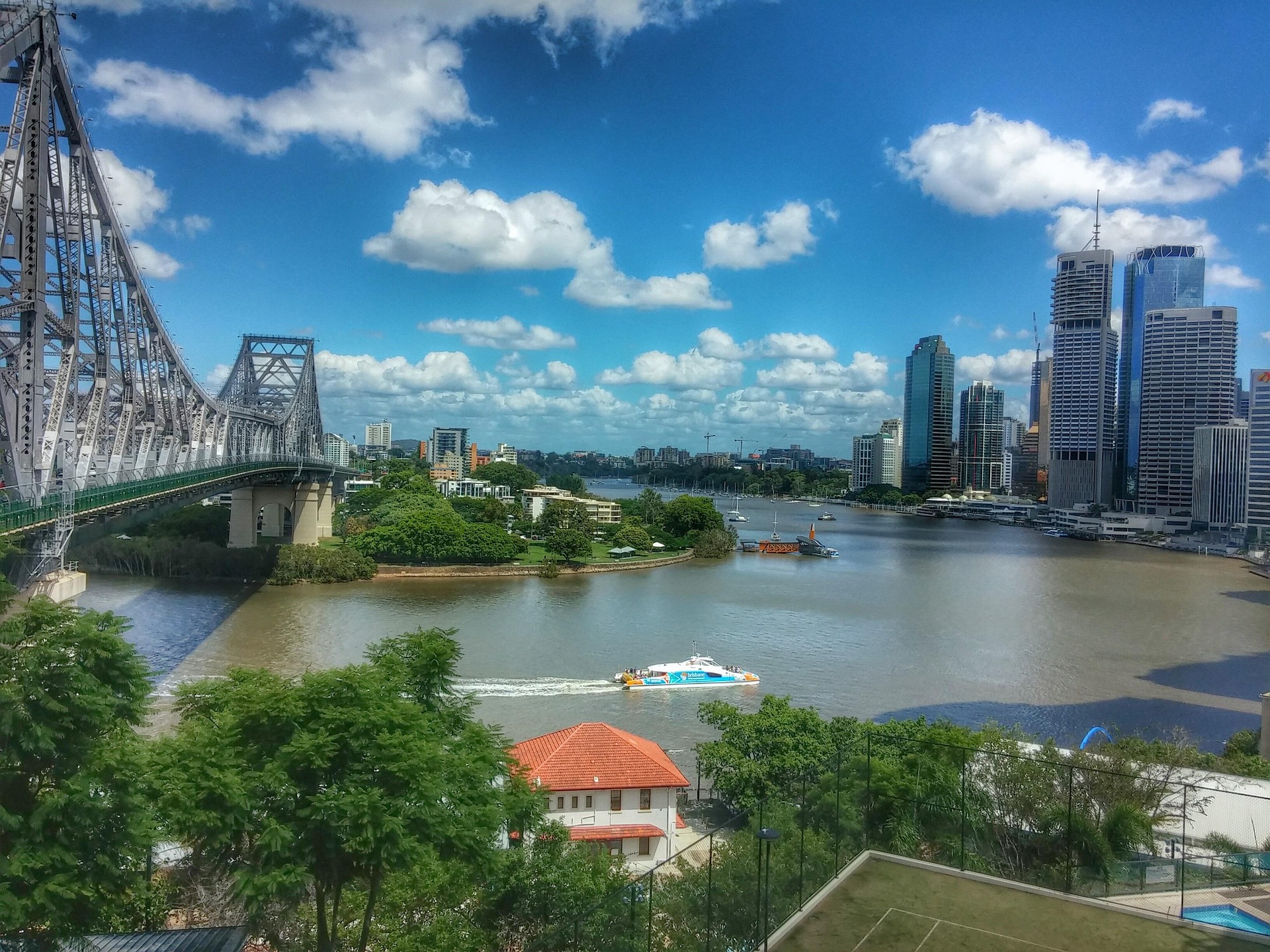 View of Brisbane River with a ferry